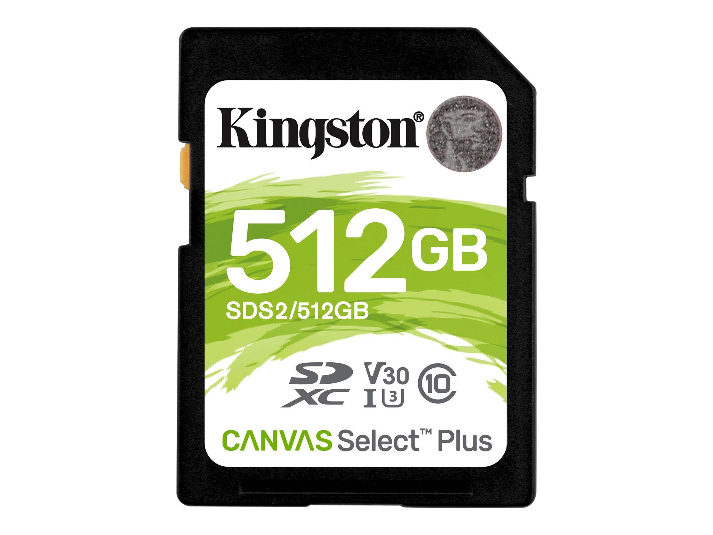 Kingston Canvas Select Plus - Flash-muistikortti - 512 Gt - Video Class V30 / UHS-I U3 / Class10 - SDXC UHS-I